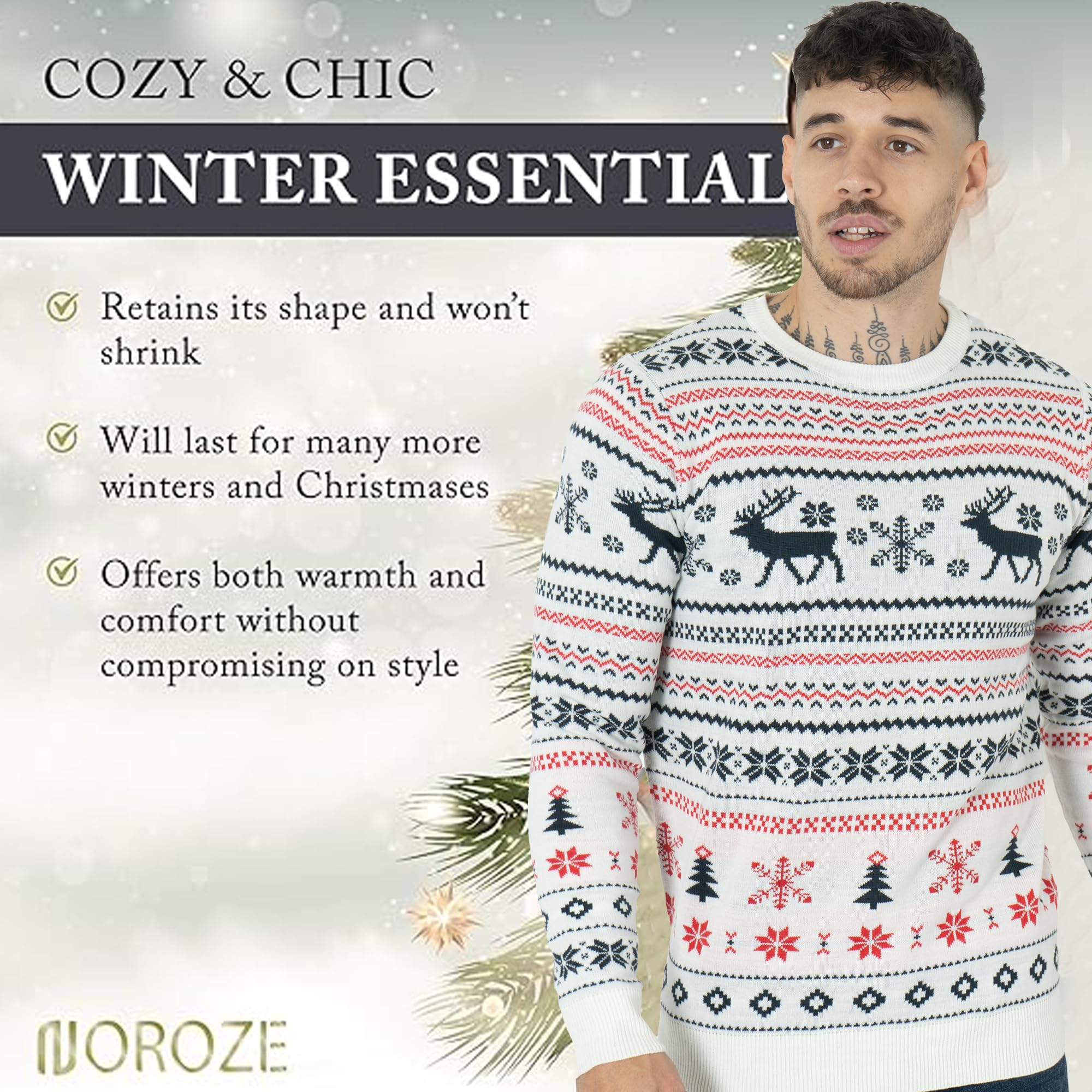 NOROZE Christmas Ugly Sweater Fairisle Long Sleeve Round Neck Pullover Family
