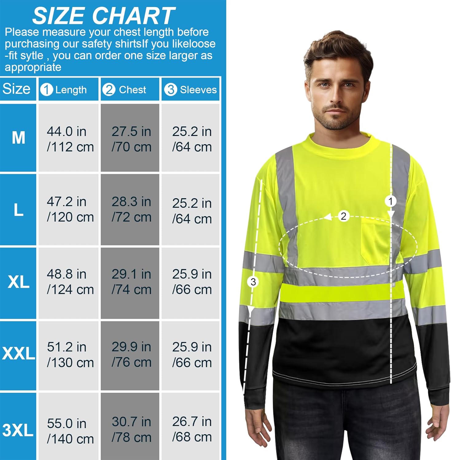 Hi Vis Safety Long Sleeve Shirts for Men, Reflective Construction Work Shirt Fast Dry with Pocket 6 Pack - Image 7