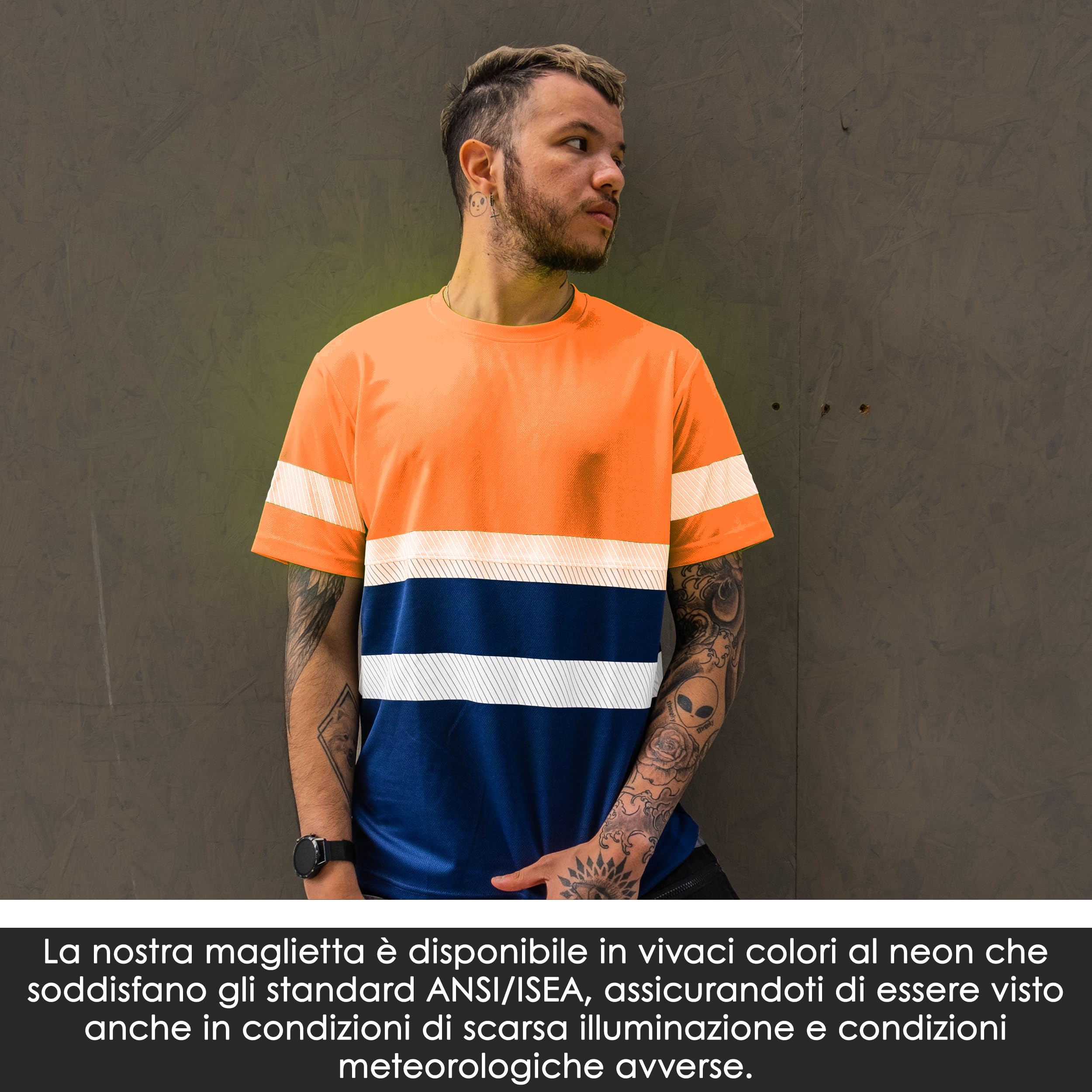 Apparel - T-shirt haute visibilité - T-shirt réfléchissant - T-shirt de sécurité - T-shirt de travail - T-shirt d'avertissement pour homme - T-shirt de travail - Orange/noir - Taille L