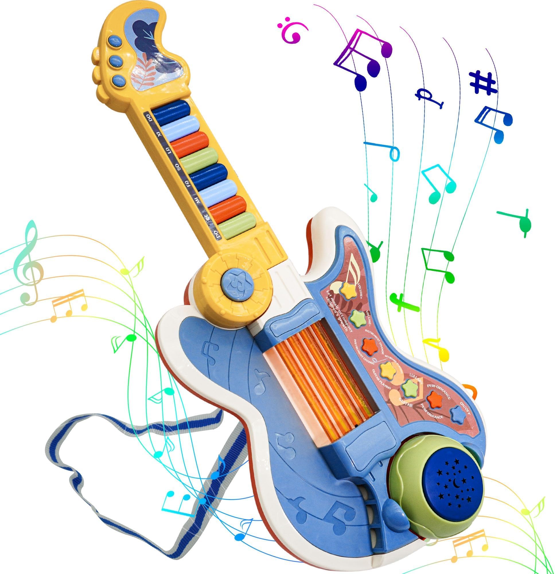 TERRIFI 4-in-1 Toddlers Guitar and Piano for Kids, Includes Lullaby Projector, Musical Instrument Toy for 2-5 Year Old Boys and Girls, Ideal Gift for Toddlers, Fun and Educational