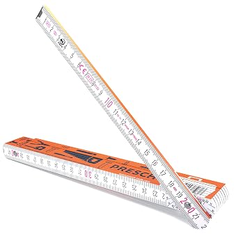 Presch Folding rule 2m with angle scale - Wood - Orange - Foldable - Large & highly legible numbers - Precise snapping - Meter stick, carpenters rule, folding ruler 2m, joiners ruler with tool pattern