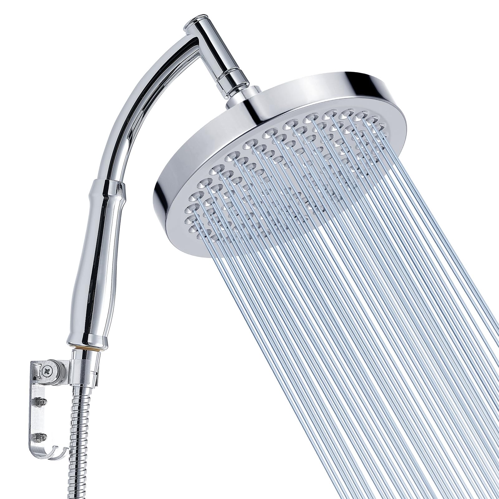 Voolan Rain Shower Head with Handheld Shower Arm, High Pressure Hand Shower Heads Luxury Chrome Finish, 6 inch Round Waterfall Showerhead with Extension Arm and Bracket Kits