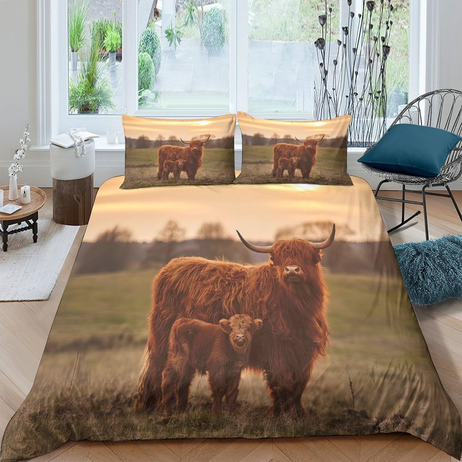 Ctjqhvkz Style-9 3D Printed Highland Cow Pasture Fitted Sheet Microfiber Soft Animal Bed Cover For Bedroom Dorm Protection Decor Single（135X200cm）
