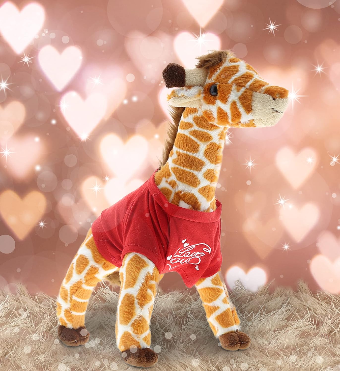DolliBu I Love You Valentine Plush Wild Giraffe - Cute Stuffed Animal with Red Shirt and Name Personalization Gift for Valentines Day, Birthday, Anniversary, Romantic Date - 12.5 Inches