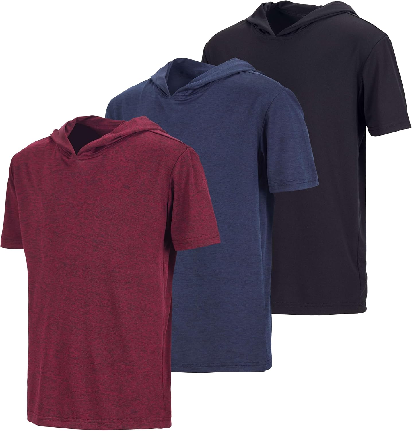 Real Essentials 3 Pack: Boys Dry-Fit Youth Teen Active Athletic Short Sleeve Workout Hoodie - Hooded Pullover Shirts