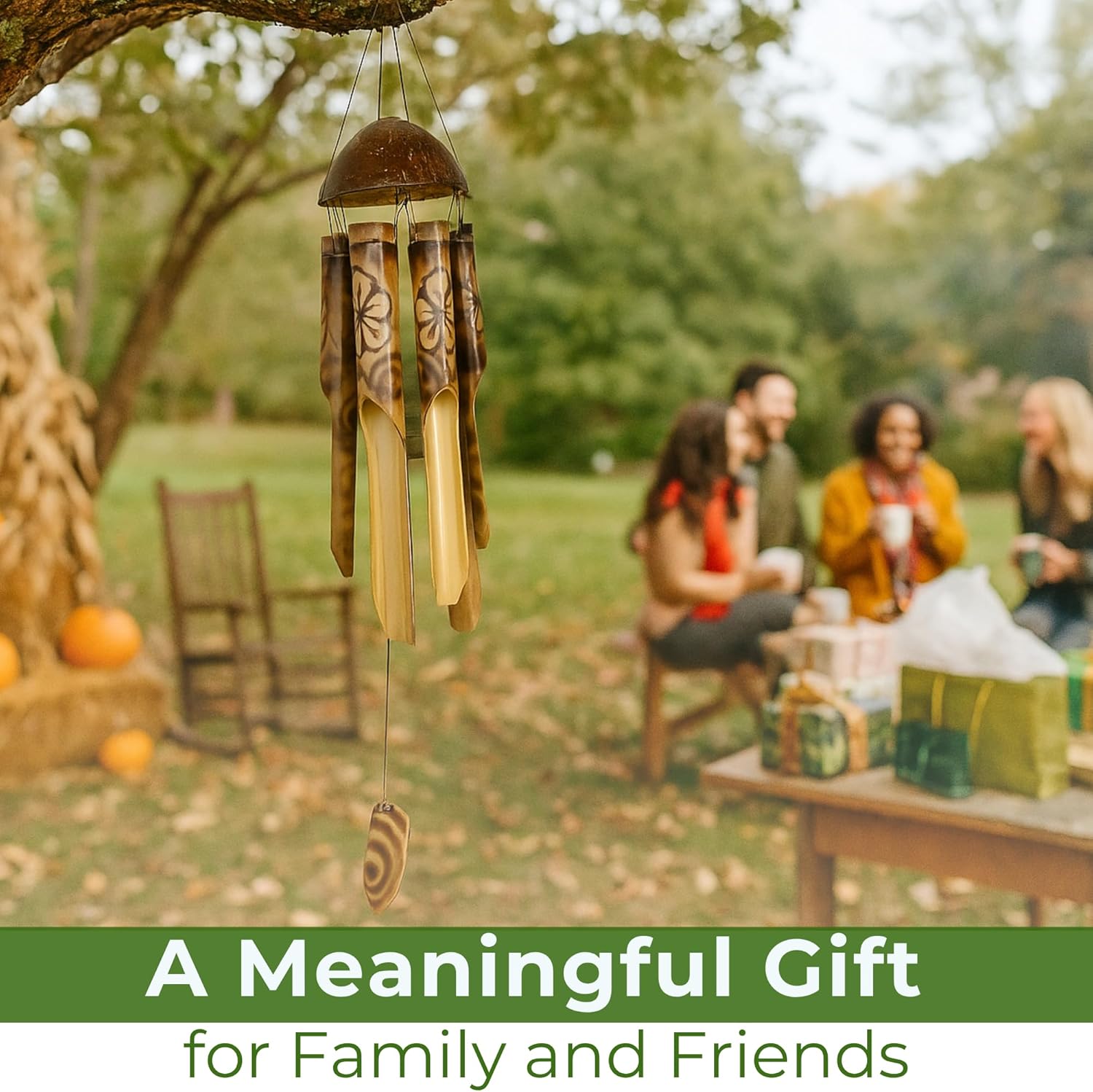 Solange & Frances Bamboo Wind Chimes - Elegant Home Decor for Front Porch and Garden. Unique Gifts for Women, White Elephant Gifts, Outdoor Wind Chimes for Relaxing Ambiance