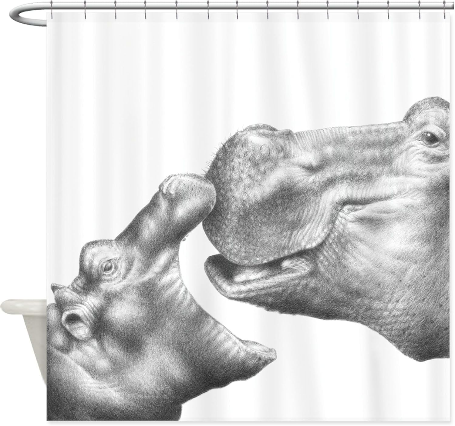 CafePress Hippo and Baby Decorative Fabric Shower Curtain