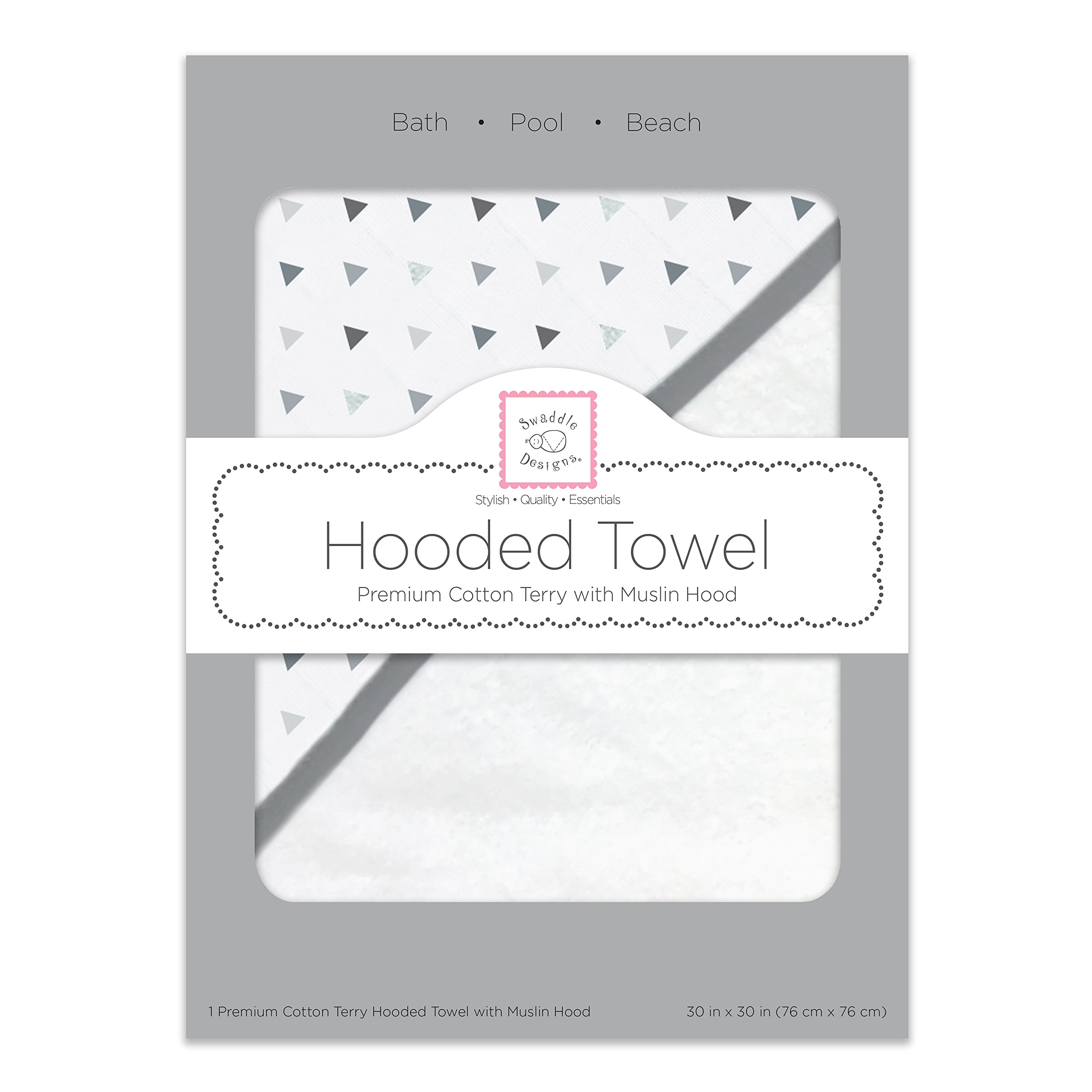 SwaddleDesigns Cotton Terry Baby Hooded Towel, Tiny Triangle Shimmer, Sterling