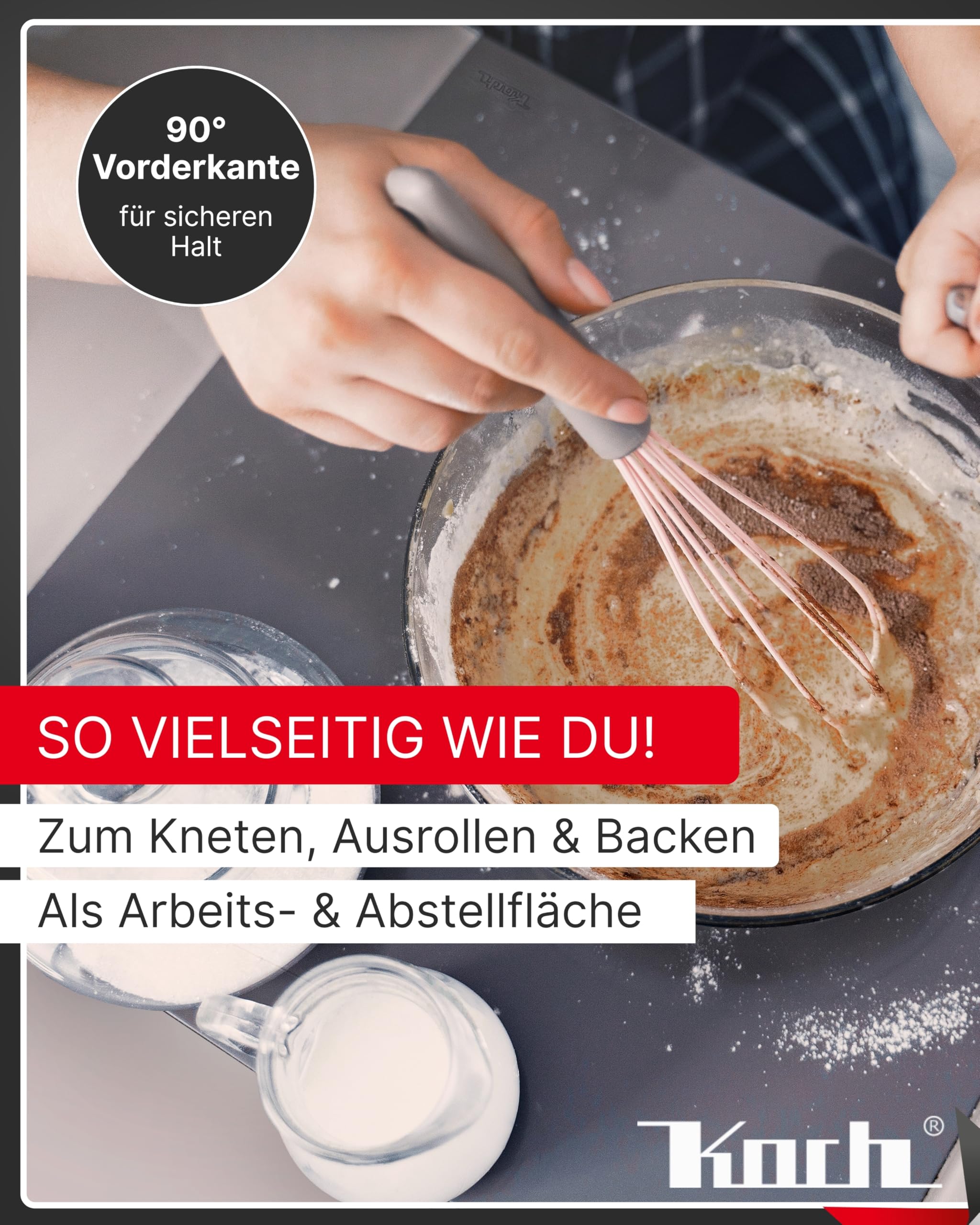 Koch Arbeitsplatte Edelstahl I 70 x 54 cm I Arbeitsfläche, Schneidebrett & Knetbrett mit Anschlagkante I Hygienisches & rostfreies Küchenbrett I Extra robust, langlebig & antibakteriell #87