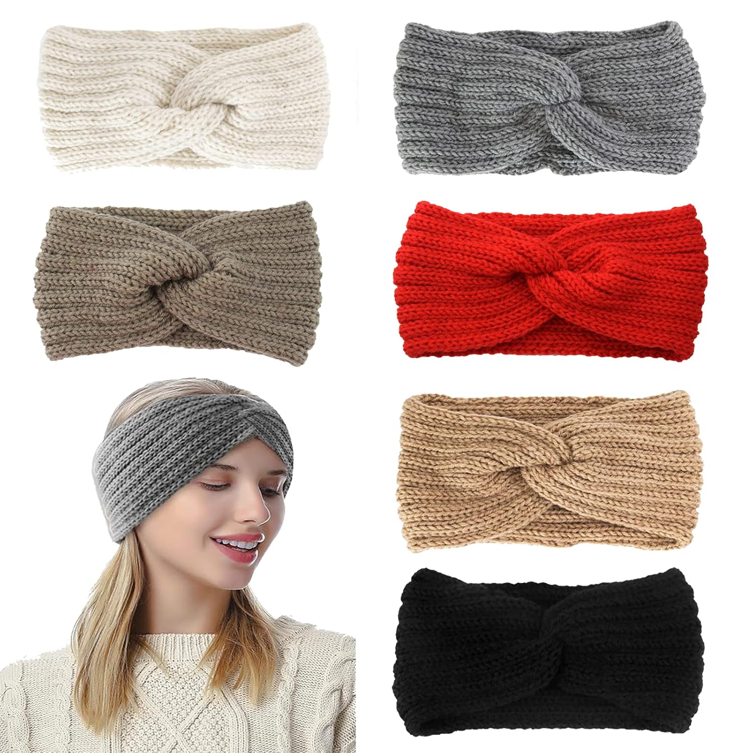 Pack of 6 Women's Knitted Headband, Winter Headband, Hair Band, Ear
