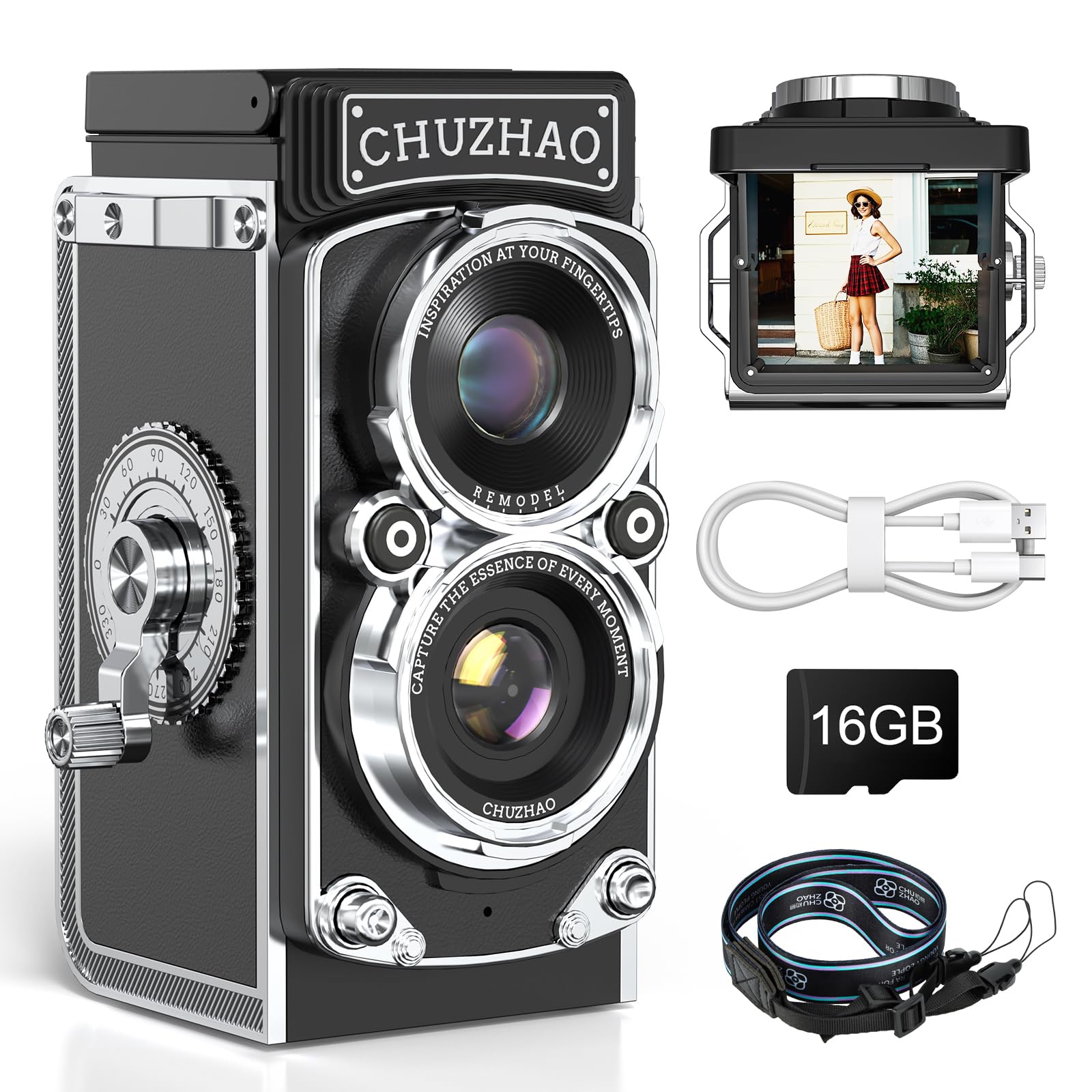 Vintage Digital Camera, Retro Camera 12MP Photos 1080P FHD Video Auto Focus, Mini Vintage Camera with 16GB Card Portable Retro Style for Teens, Girls, Boys and Beginners