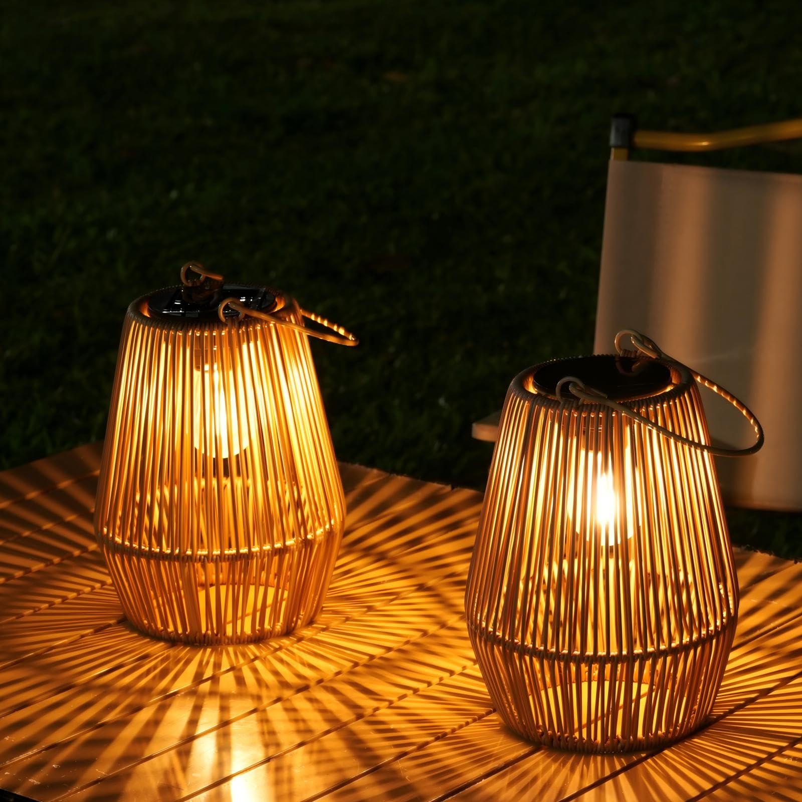 Farolillos Solares Exterior, KagoLing 2 Lámparas Solares Exterior de Tejidos a Mano Luz Solar Exterior Jardin IP65 Impermeables, Luz Solar Jardín Decorativa para Balcones, Patios y Terrazas