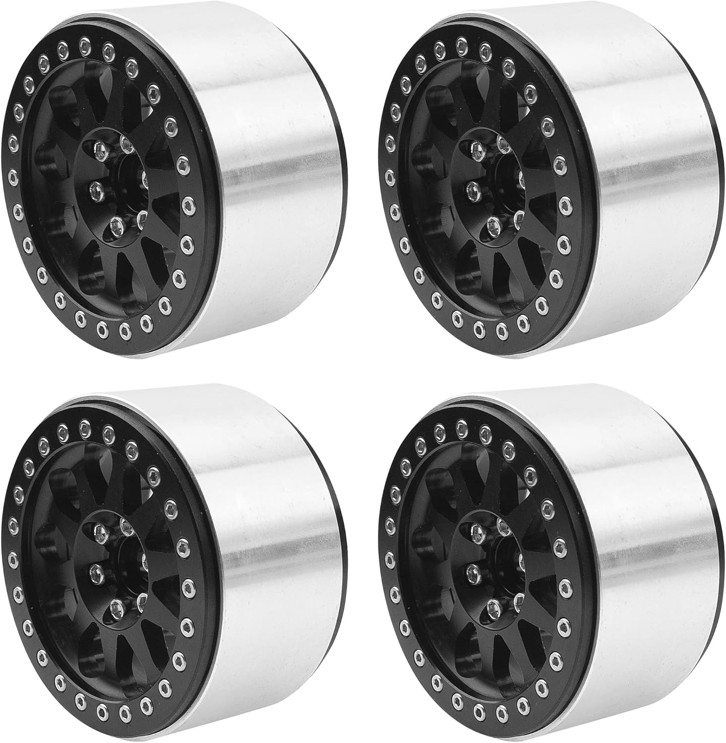 4Pack Vgoohobby Alloy 2.2" RC Beadlock Wheels Rims 35mm Compatible with 1/10 RC Axial Wraith RR10 YETI SCX10 D90 Traxxas TRX4 CC01 Crawler Car (Black)