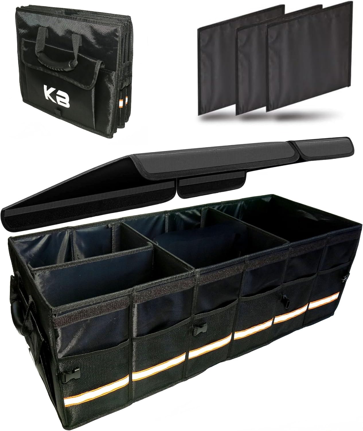 Extra Large Heavy Duty Car Trunk Storage Organizer, SUV Trunk Cargo Storage With Lids, 3-in-1 Collapsible Storage Water Resistant Trunk Cuddy