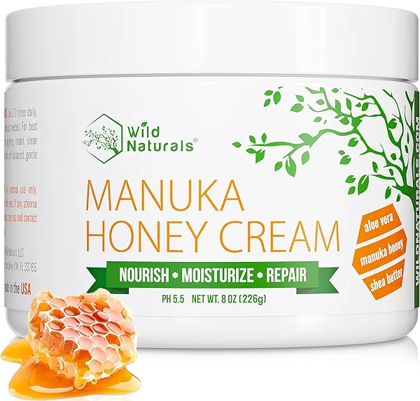 Wild Naturals Manuka Honey Moisturizer for Dry, Sensitive Skin – Eczema Relief Face Cream – Soothing Cream for Redness & Irritation – Face, Hand & Body Moisturizer for Women & Men