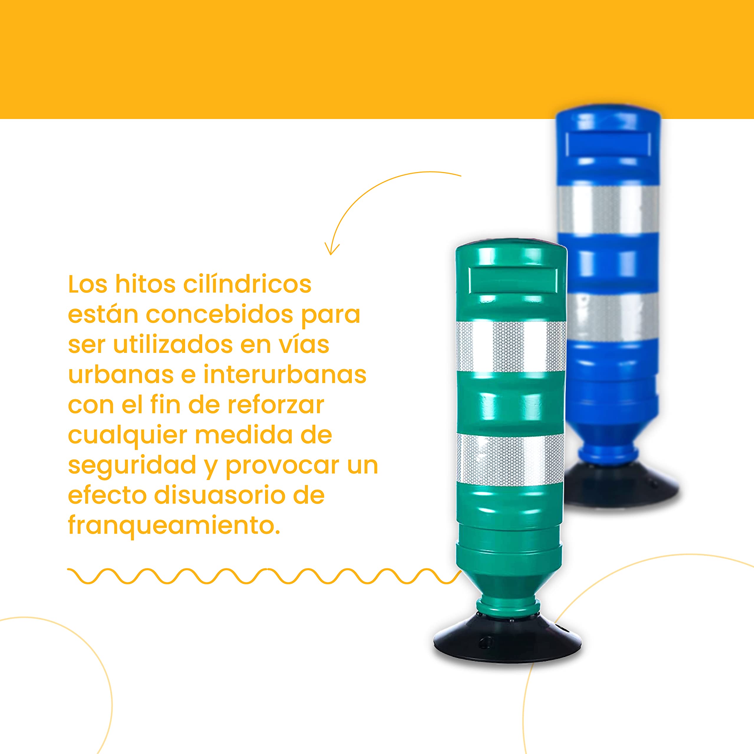 PARKING FACIL | Hito Cilíndrico H-75 con Base en Color Verde con Bandas Reflectantes | Elemento de Seguridad Vial para Carreteras, Parking, Garajes | Tornillería Incluida | Tamaño: 75 cm |