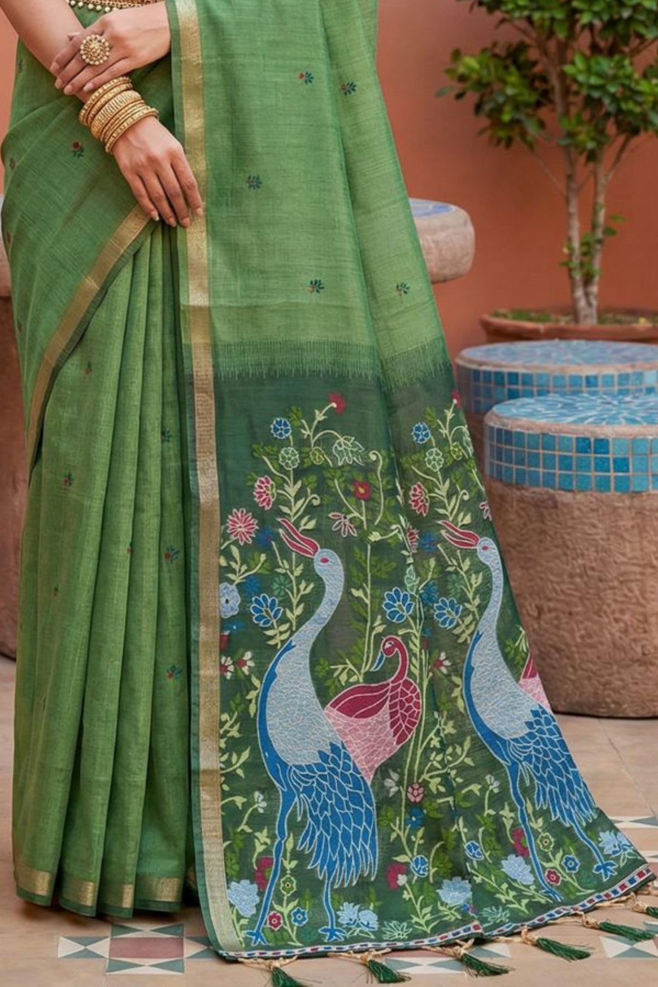 SGF11 Women's Soft Cotton Linen Silk Saree With Unstitched Blouse Piece product image 3