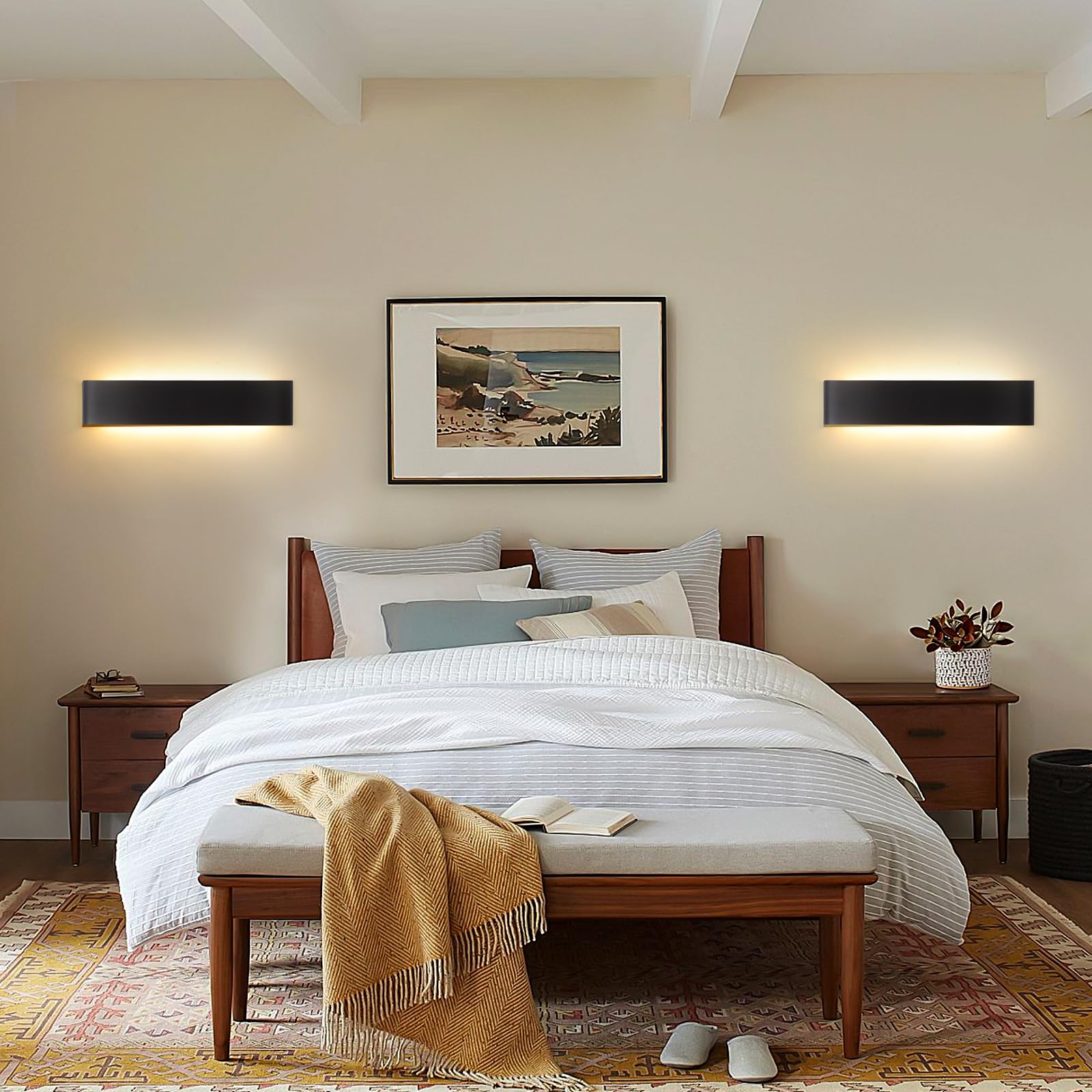 YCZM Applique da Parete Interno 24W,Lampada LED Parete Interni 3000K/4000K/6500K Temperature a tre colori opzionale,Applique LED da Parete Interno 38CM 2880LM,Lampada a Muro 2 Pezzi Nero