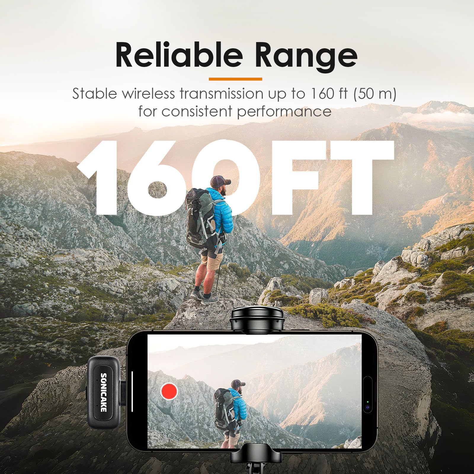 SONICAKE Mini Micrófono Inalámbrico Solapa 2,4GHz Transmisión Señal | Triple Nivel Reducción Ruido, Emparejamiento Automático,Compatible con Iphone/Android/Ipad/PC,para Youtube,Vlogs,Directos