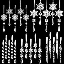 Christmas Tree Decorations Crystal Ornaments, 25 PCS Acrylic Icicle Decorations Hanging Crystal Snowflake Ornaments Set for Christmas Party Decorations 25pcs Christmas Crystal Ornaments