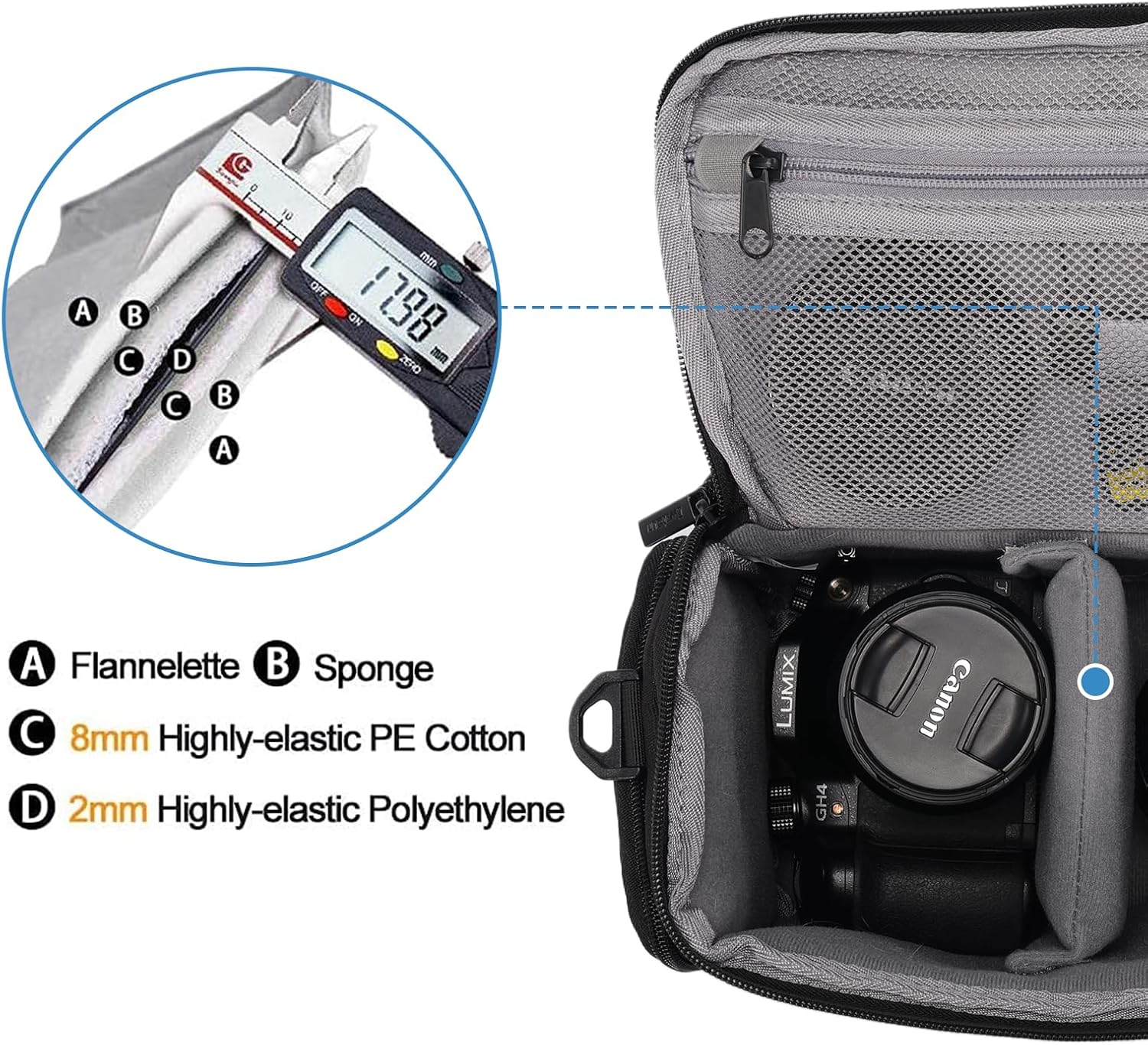 CADeN Camera Shoulder Crossbody Bag Case Compatible for Nikon, Canon, Sony SLR/DSLR Mirrorless Cameras and Lenses Waterproof(1.0 M, Black) - Image 4