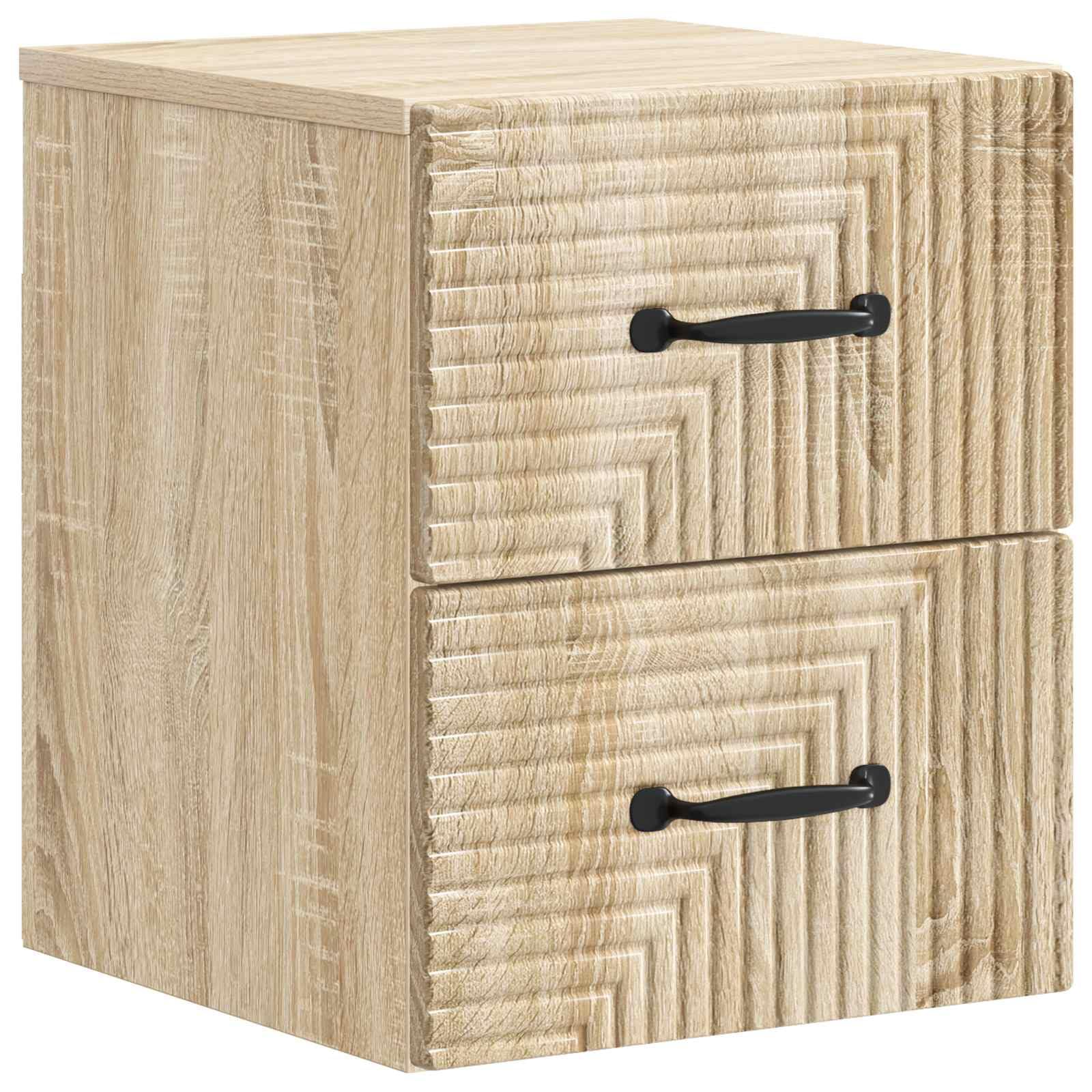 Wandmontierter Nachttisch Sonoma-Eiche 2er Set, 34,5 x 33 x 40 cm mit Stauraum, Schubladen, Ablage, für Schlafzimmer, Wohnzimmer, Büro, Staubschutz, robuste Holzwerkstoff, vielseitig