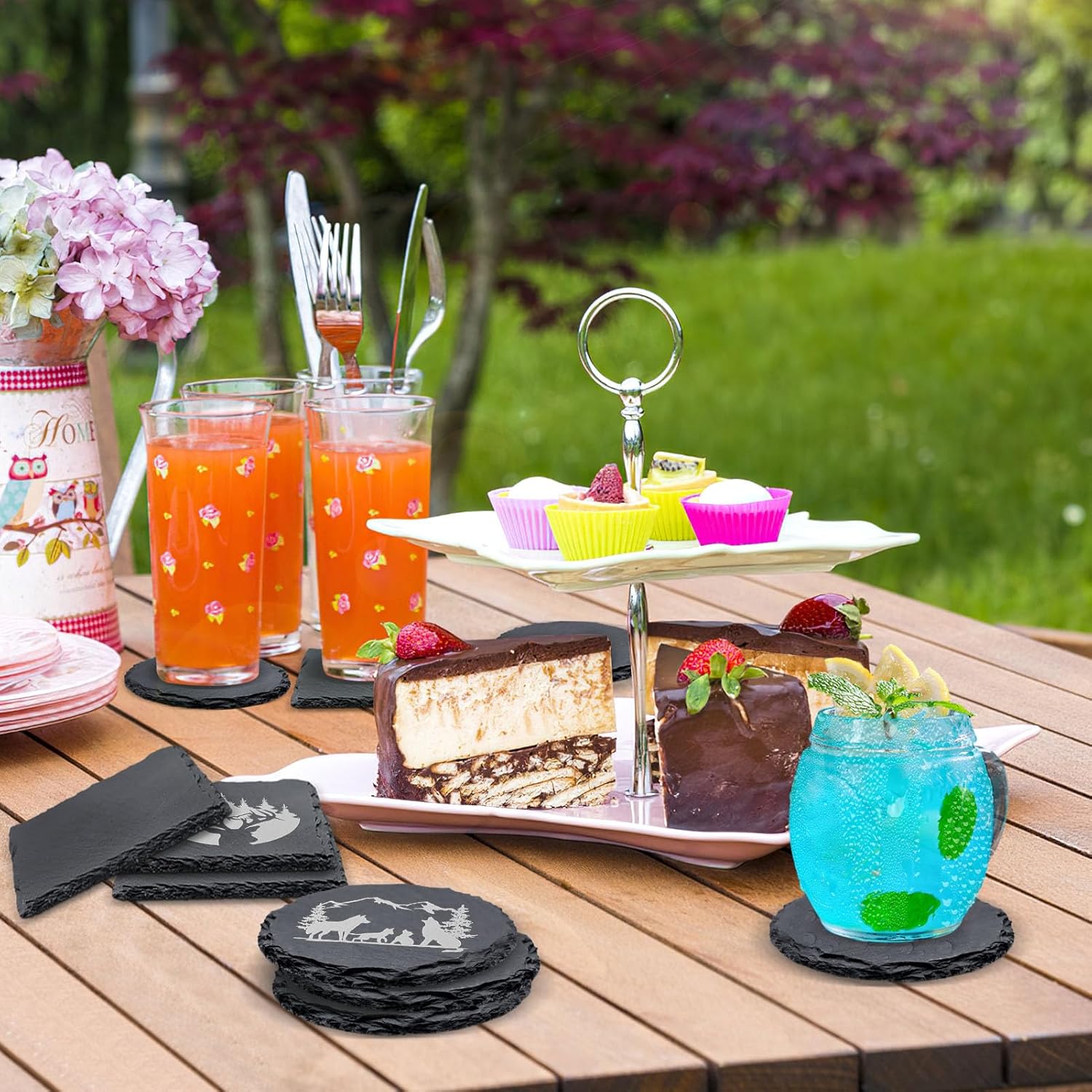 72 Pack Slate Drink Coasters, VIBRATITE 4 Inch Square and Round Black Slate Stone Coaster Bulk Laser Engraving Blank Handmade Decor Coasters for Coffee Bar Kitchen Home (36 Sqaure, 36 Round) - Image 7