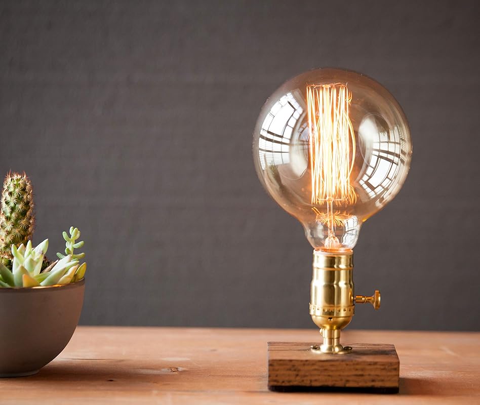 Brass Unique table desk lamp Globe Edison bulb with oak