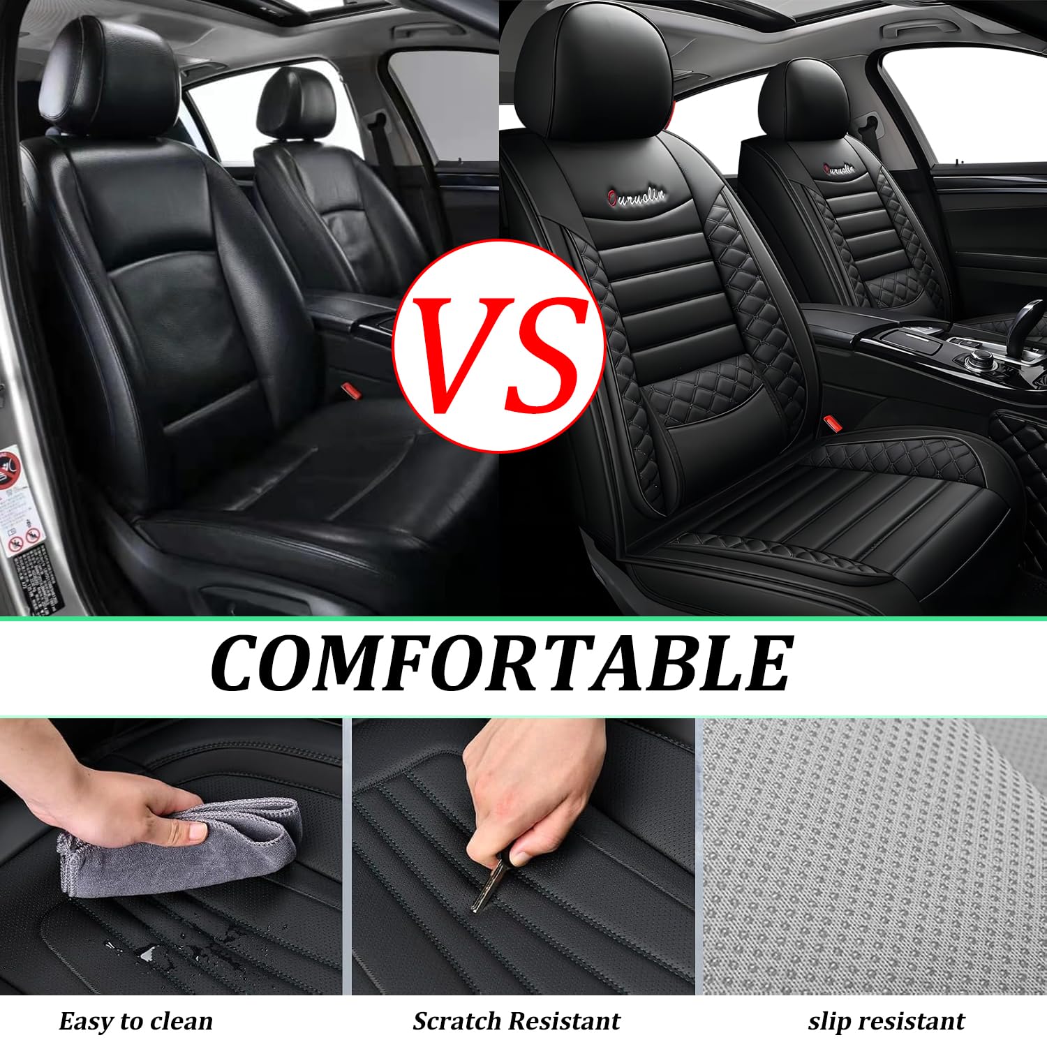 Car Seat Cover Fit For Mercedes Benz EQ EQA 250 300 350 EQB 250 300 350, Seat Covers Full Set, Waterproof Leather Wear-resistant, 5-seater