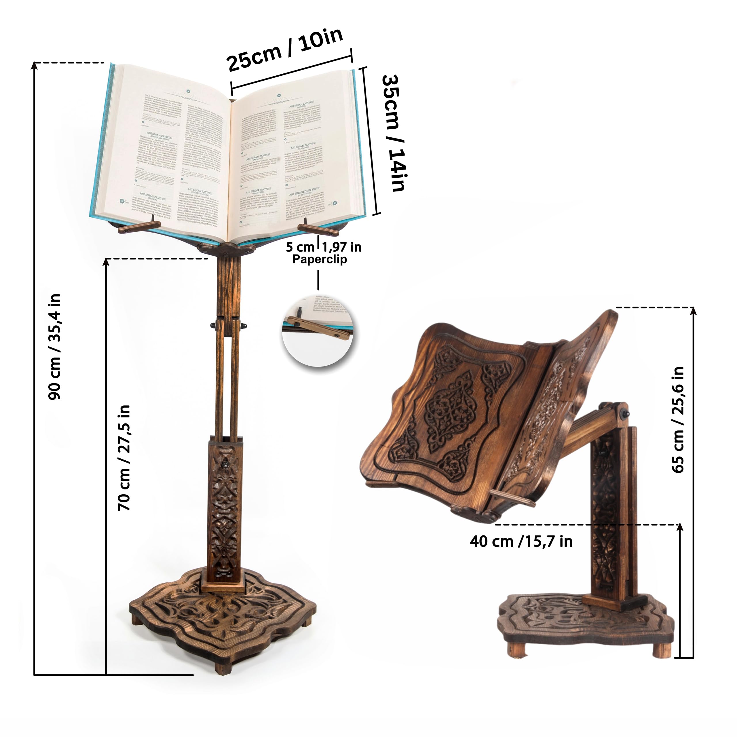 Soporte de madera ajustable de gran tamaño para libros pesados | Corán, Biblia, diccionario, soporte para libros de cocina, soporte multifuncional enorme