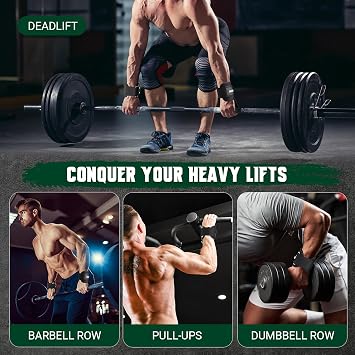 Weight Lifting Straps, 2-in-1 Anti-Slip Gym Straps with Comfortable Neoprene Padding, Gym Wrist Straps with Cuffed D Ring for Weightlifting, Pull-Ups & Cable Workouts, Men(Pair)