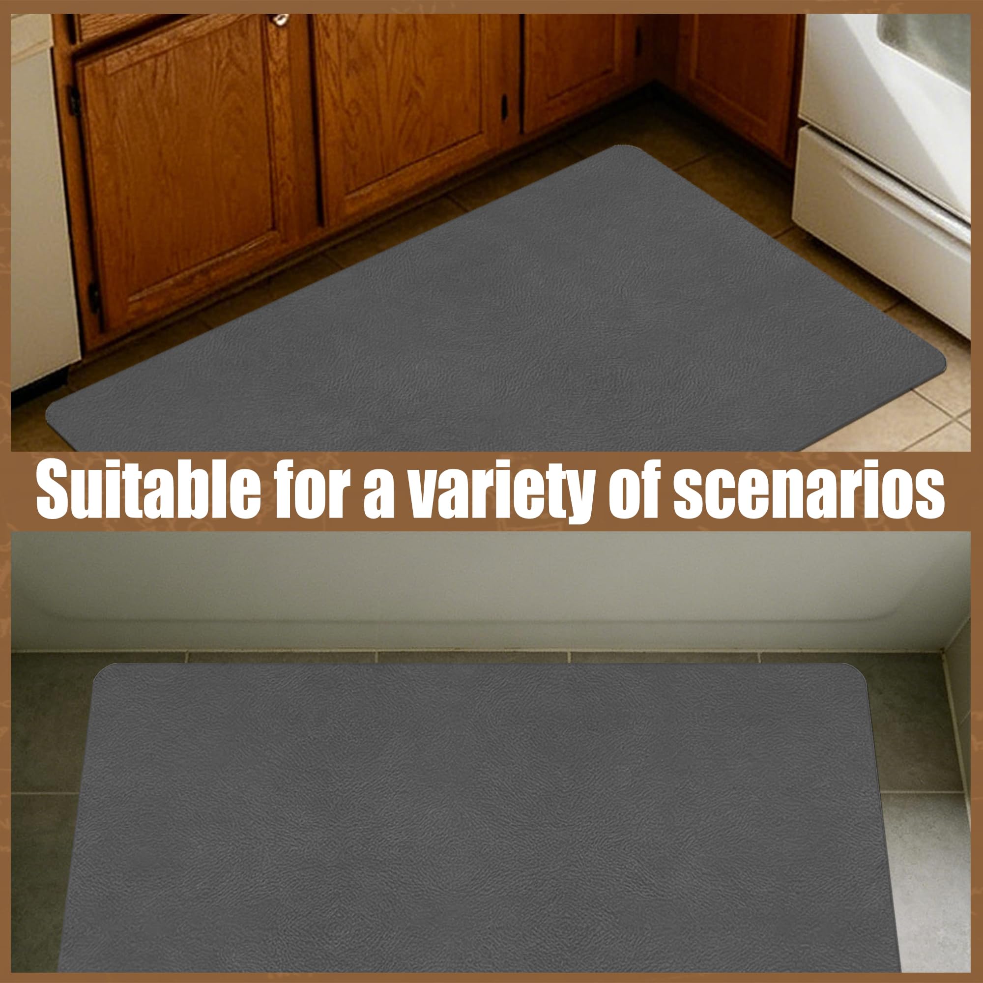 Alfombra de Baño 105 x 112 cm Secado Rápido, Antideslizante y Antibacteriana Alfombrilla de Ducha Absorbente Antideslizante y Antihumedad para Ducha, Baño y Cocina, Gris Oscuro