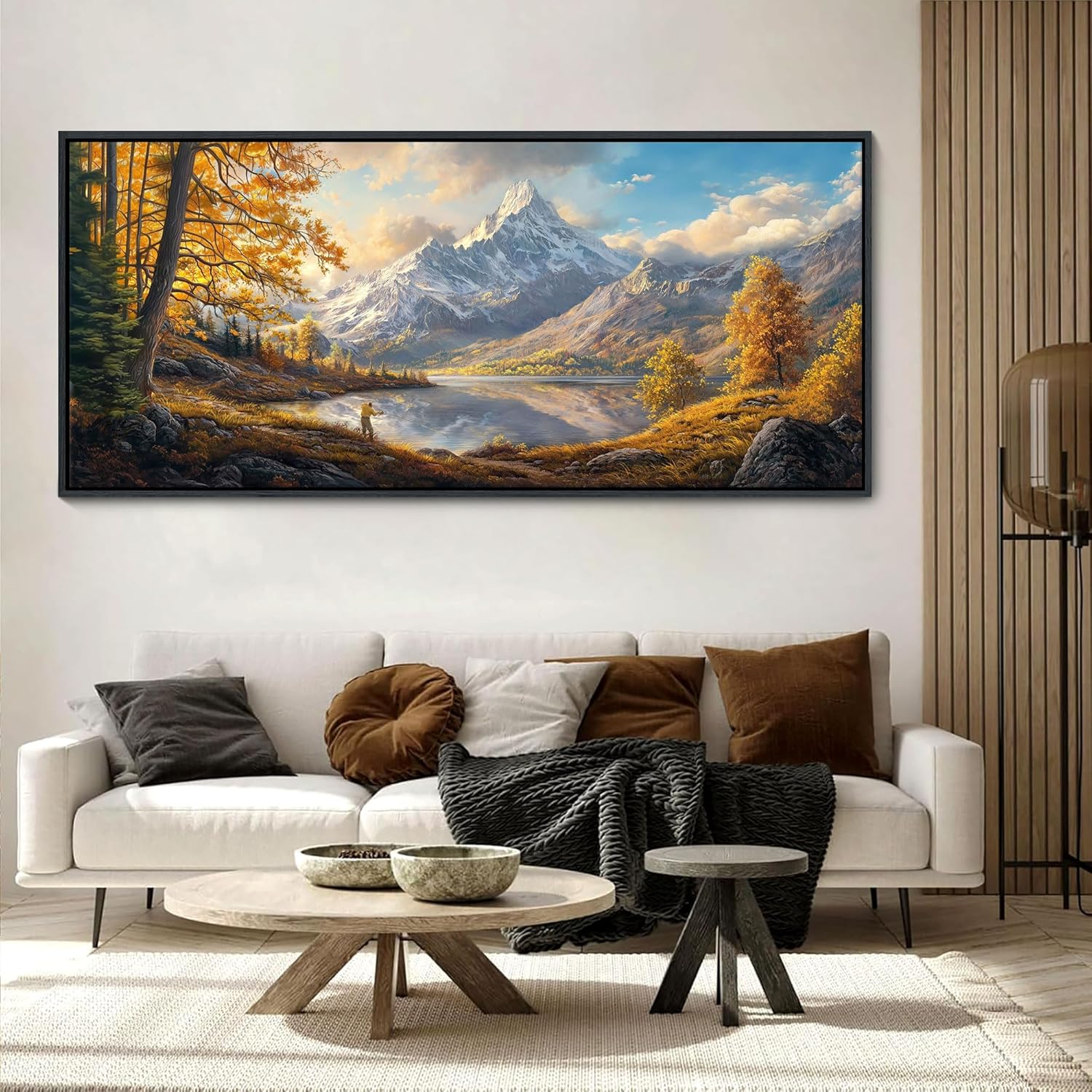 YCPRIMER Mountain Wall Art Framed Canvas Wall Art Nature Forest Wall Decor Rustic Farmhouse Wall Painting Moon Art for Living Room Bedroom Dining Room Large
