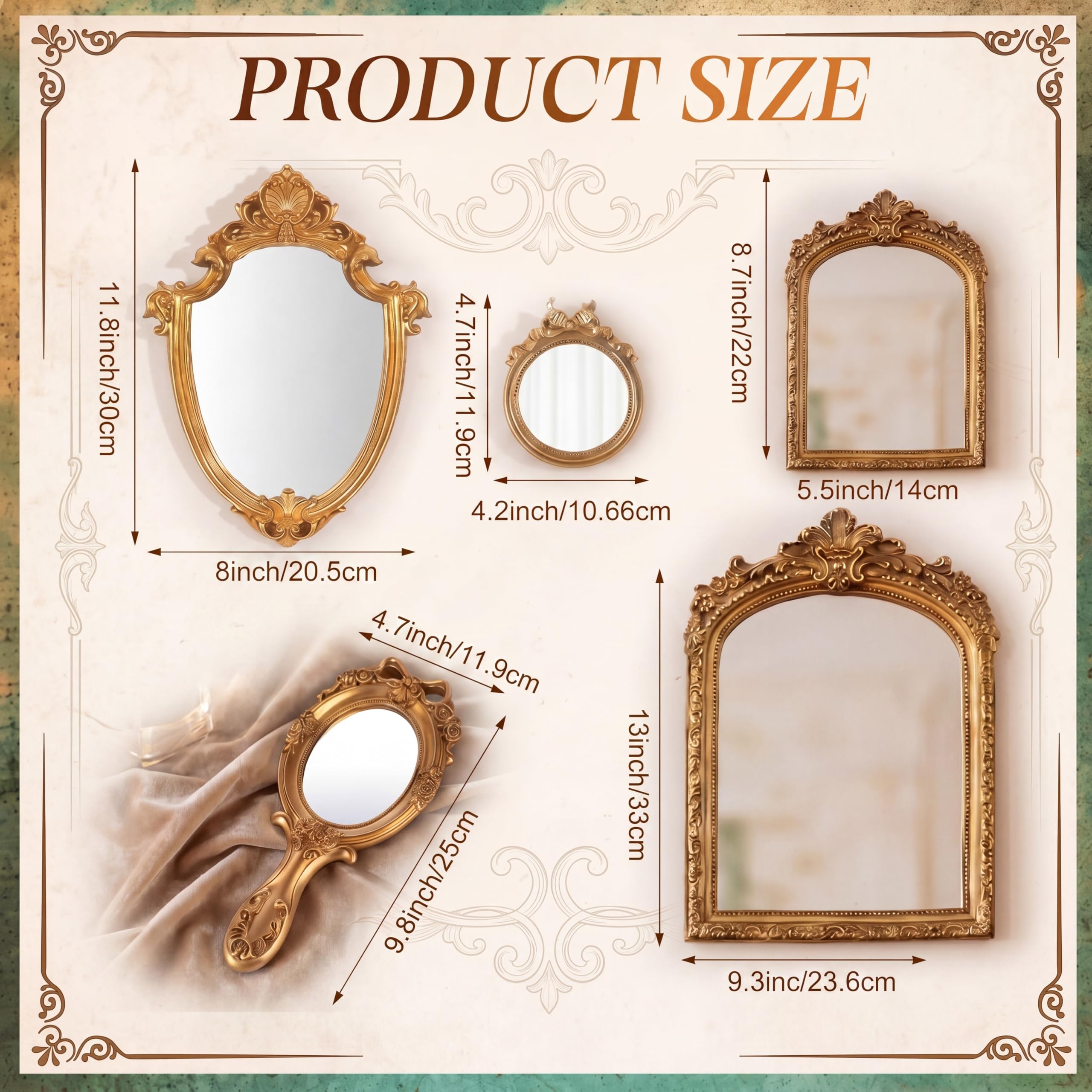 Amazon.com: BrightRow 5 Pcs Vintage Gold Mirror Luxury Set Small