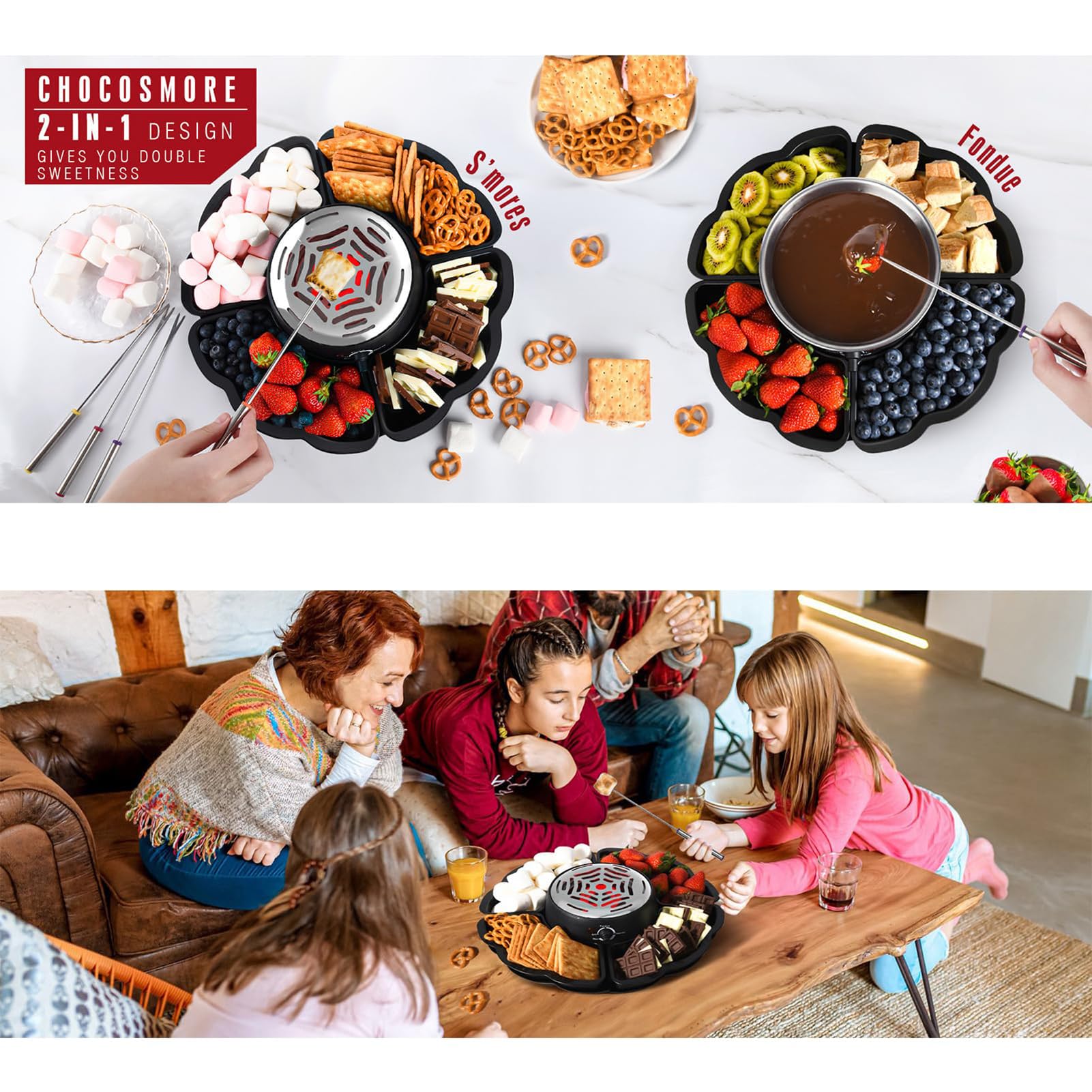 Maker & Chocolate Fondue Set 2-in-1 Indoor Kit mit Temperaturregelung, Elektrischer Marshmallow-Röster