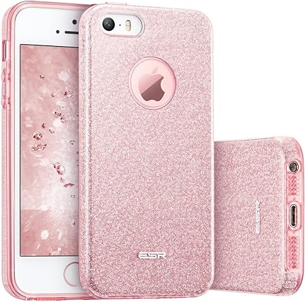 ESR Funda iPhone 5S/SE/5 Carcasa Dura Brillante Brillo Purpurina llamativa para Apple iPhone - Oro Rosa