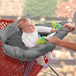 Summer 2-in-1 Full Coverage Cushy Shopping Cart Cover (Heather Gray) and High Chair Cover with Removable Seat Positioner, Strap, Phone Holder, and Toy Loops, Heather Gray and Black
