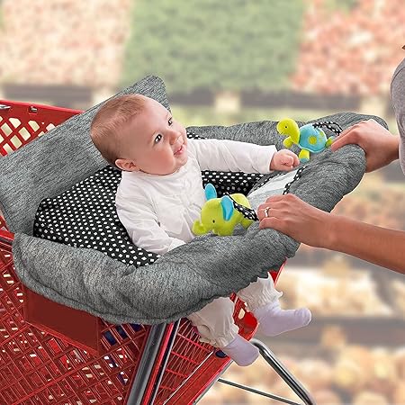 Summer 2-in-1 Full Coverage Cushy Shopping Cart Cover (Heather Gray) and High Chair Cover with Removable Seat Positioner, Strap, Phone Holder, and Toy Loops, Heather Gray and Black