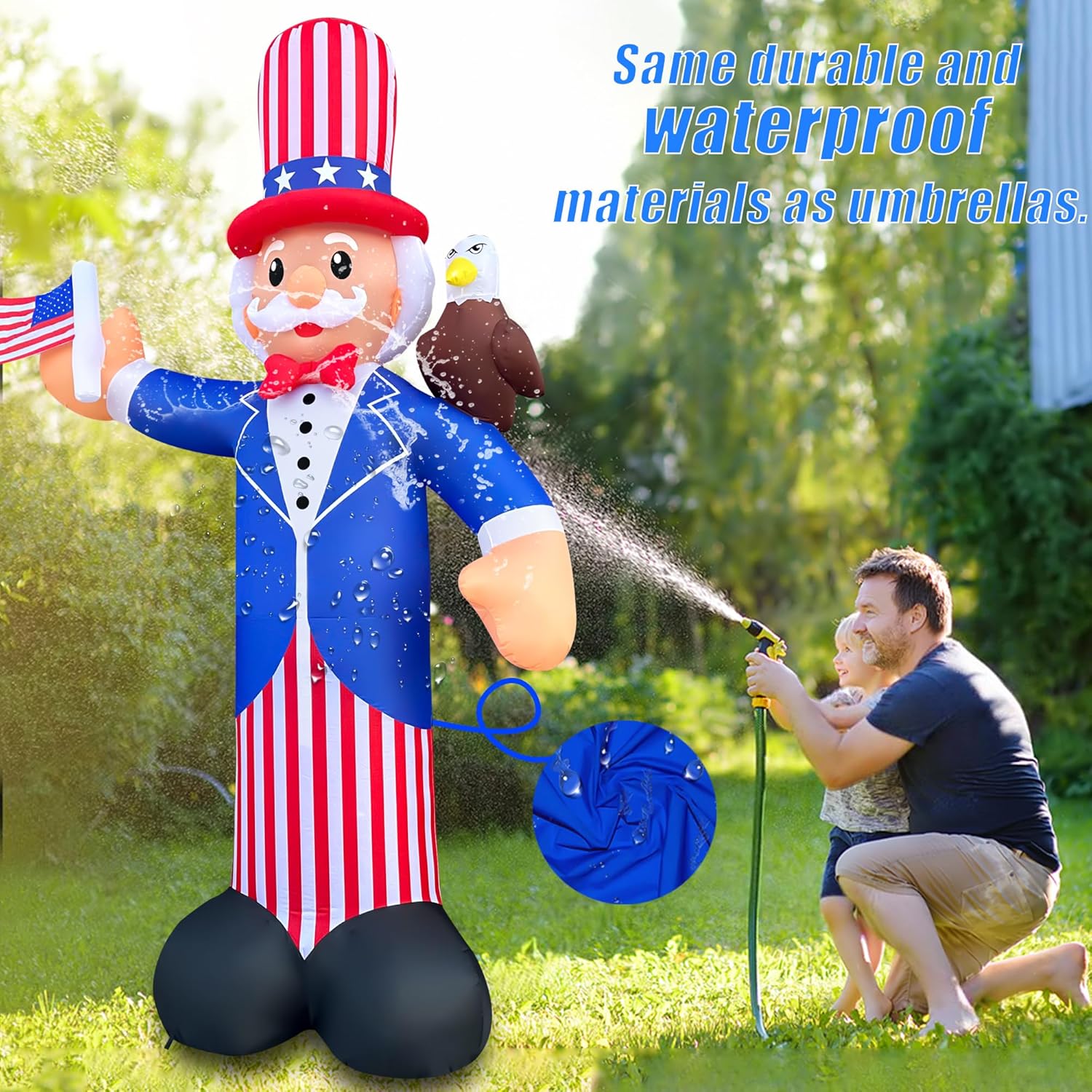 SEASONBLOW 12FT Independence Day Inflatable Uncle Sam with Bald Eagle Decorations Patriotic 4th of July LED Light Up Blow up Flag for Home Yard Lawn Garden Memorial Day Decor