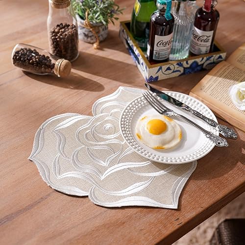 Miniatura 8 de ARTABLE Manteles individuales redondos de encaje bordados para decoración del hogar, mesa de comedor (16 pulgadas, redondo, gris piedra)