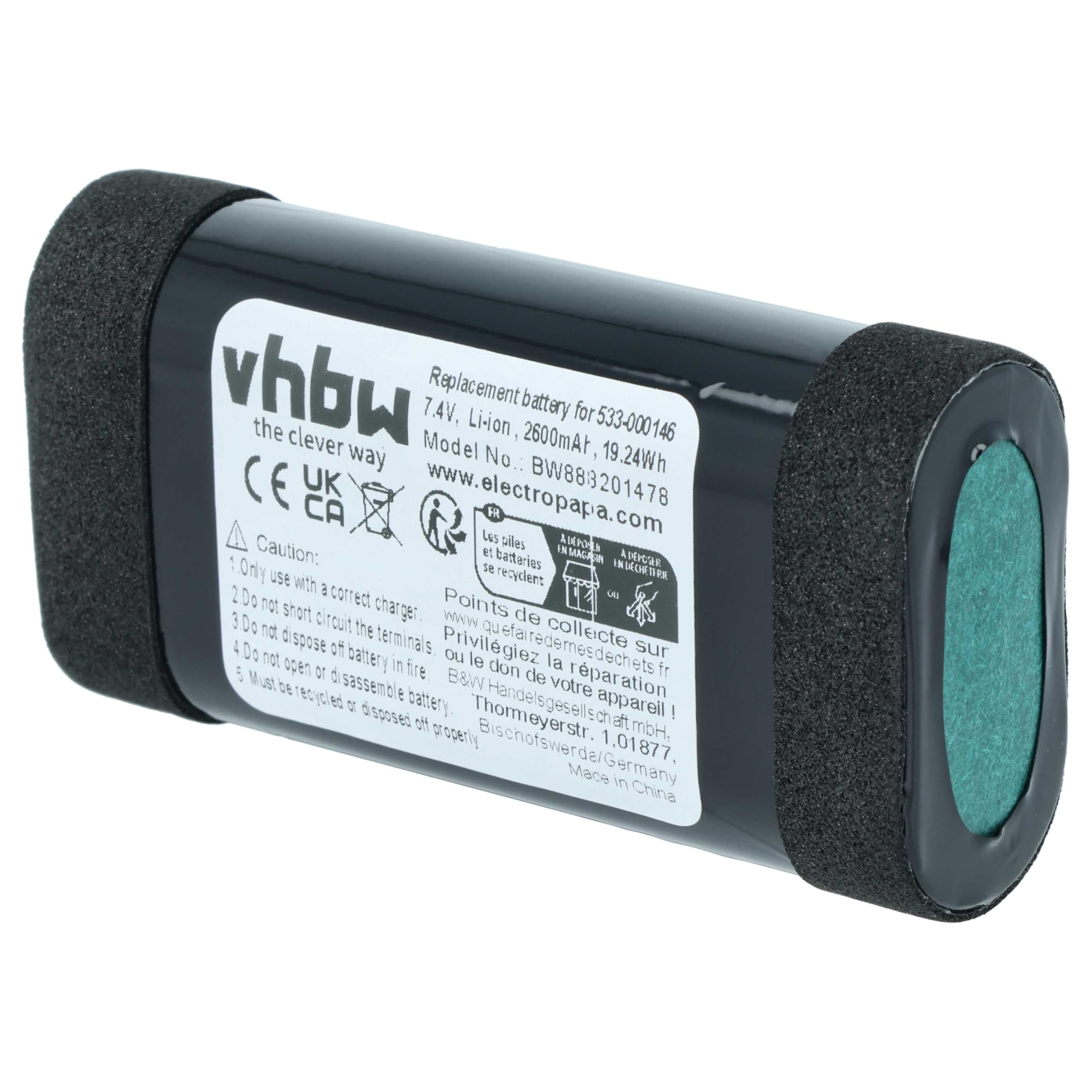 vhbw Batería Compatible con Logitech Ultimate Ears Megablast, Ultimate Ears Megaboom 3 Altavoces, Cajas acústicas (2600 mAh, 7,4 V, Li-Ion)