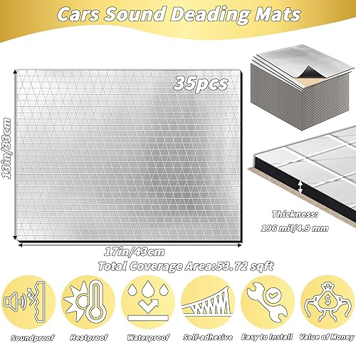 Miniatura 2 de 35 piezas de material de amortiguación de sonido para automóvil - 196 mil, 53.72 pies cuadrados, espuma de amortiguamiento de audio para automóvil,