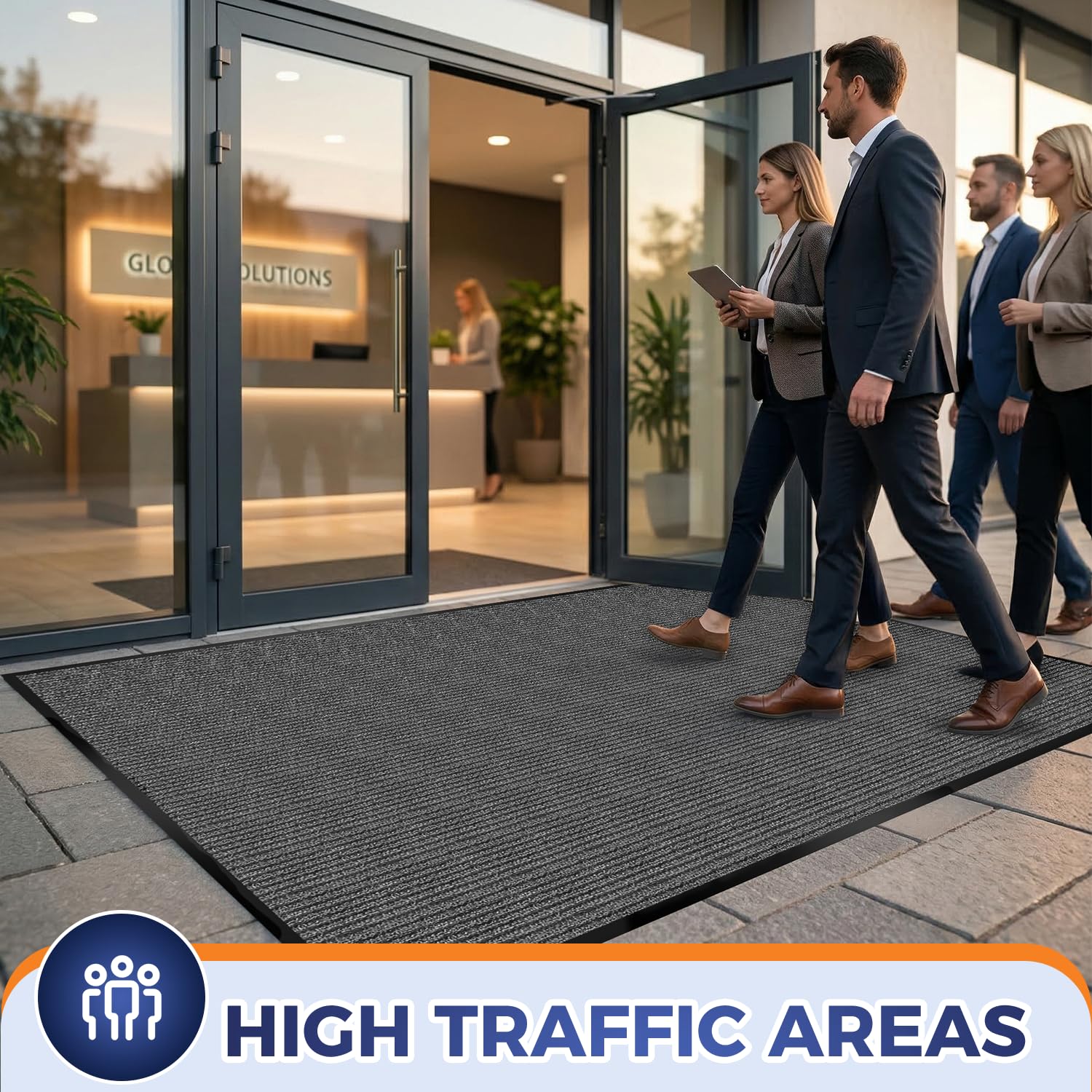 Commercial Floor Mat, 3 x 5 FT Extra Large Door Mat, Indoor/Outdoor Entrance Mat, Commercial Rug with Water & Stain Proof, Easy to Clean, Low-Profile, Heavy Duty Rubber Mat, Charcoal Grey — Amazon image 3