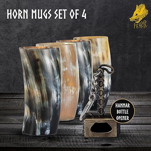 Miniatura 2 de FENRIR Vasos de cuerno vikingo de 12 oz para copas de vino de cerveza de cerveza y vino, regalos para hombres, juego de 4 con abridor