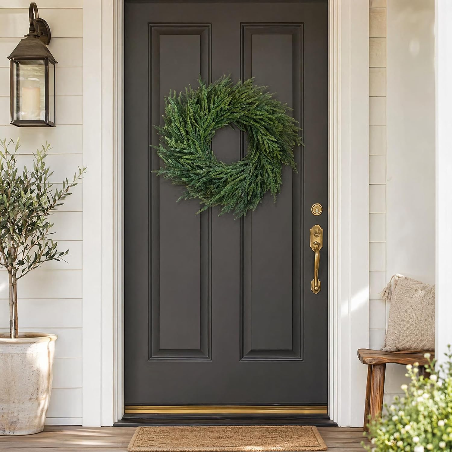 26 Inch Norfolk Pine Wreath, Artificial Christmas Wreaths for Front Door