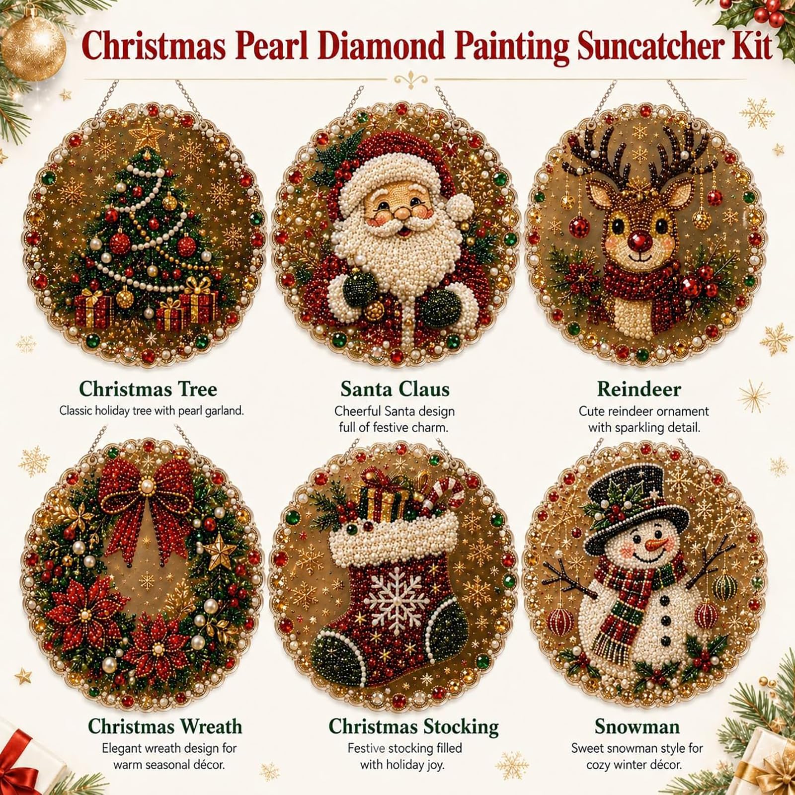 Diamond Painting Natale 4 Pezzi, Kit Pearl Art per Adulti