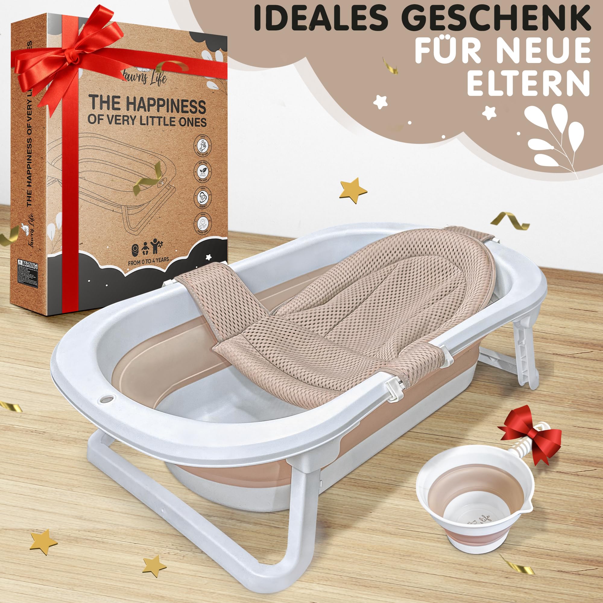 XXL Babywanne faltbar FawnsLife - faltbare badewanne baby mit bequemen Sitz und faltbarer Wassereimer- baby badewanne faltbar in Premium Qualität, praktisch für kleine Räume und Reisen.