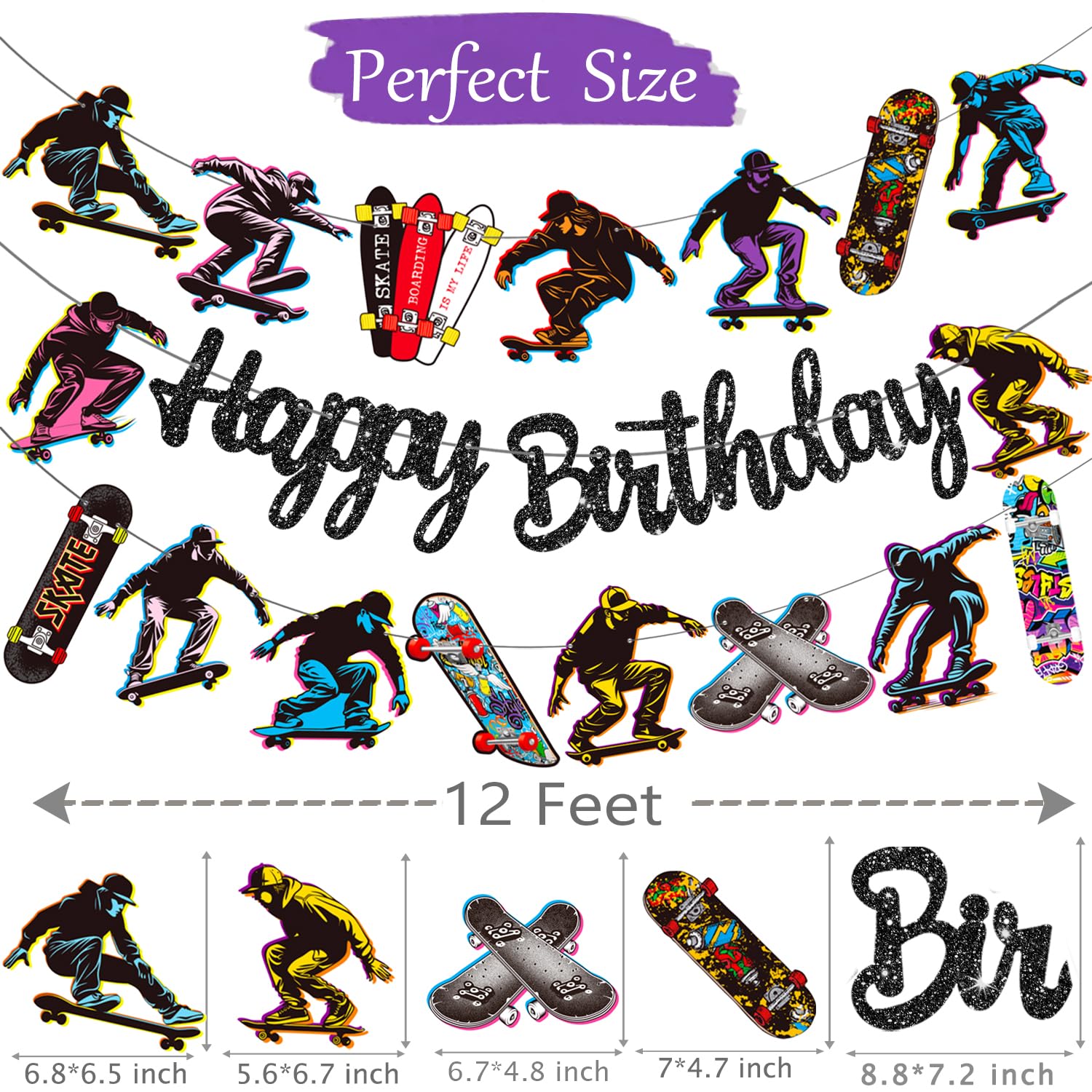 Pancartas de cumpleaños para monopatín, suministros para fiesta de cumpleaños, 2 unidades, pancartas temáticas de patineta, decoraciones de fiesta para patinaje, decoración de baby shower