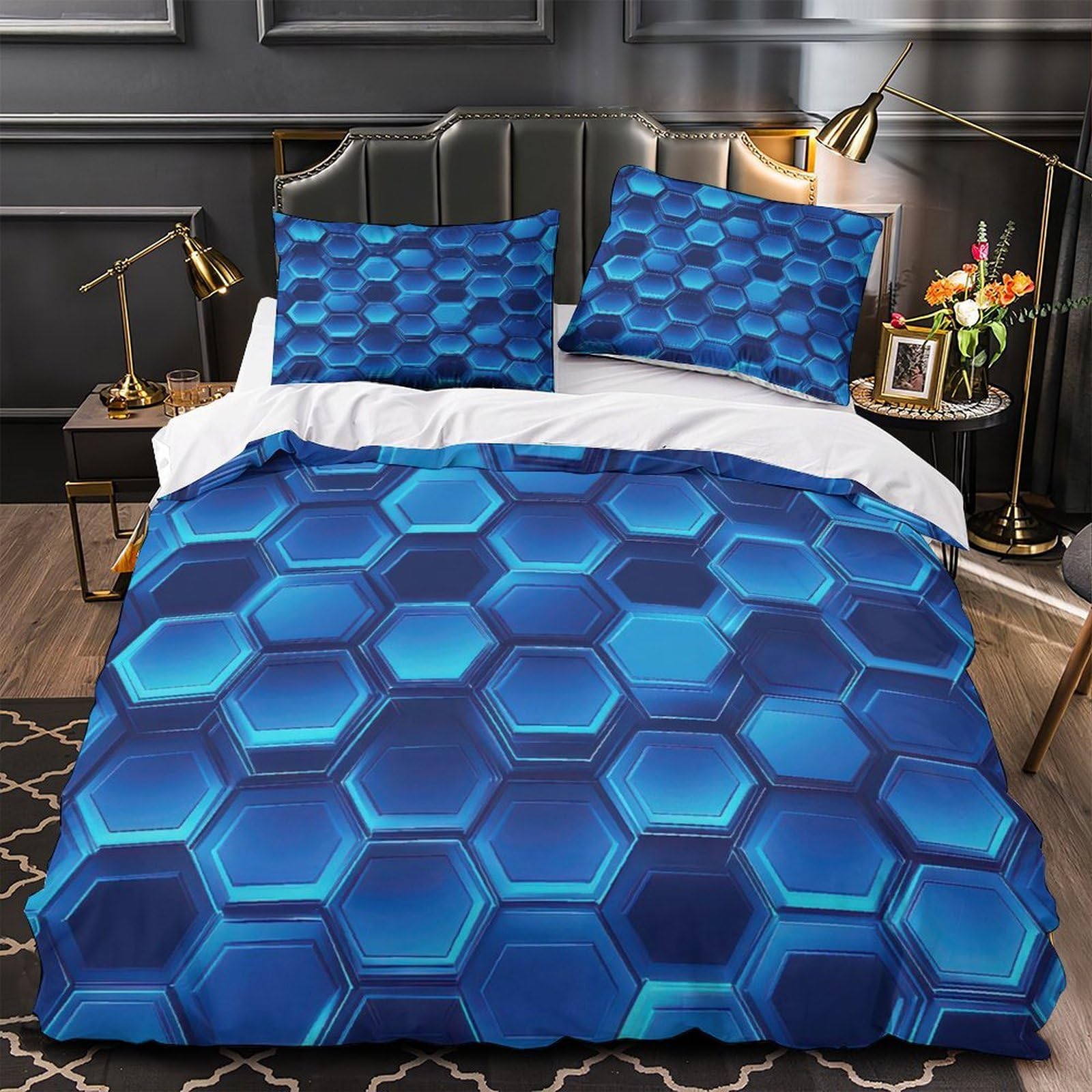 Parure de Lit 3D Motif Hexagonal pour une Chambre d'Homme Moderne et Chic