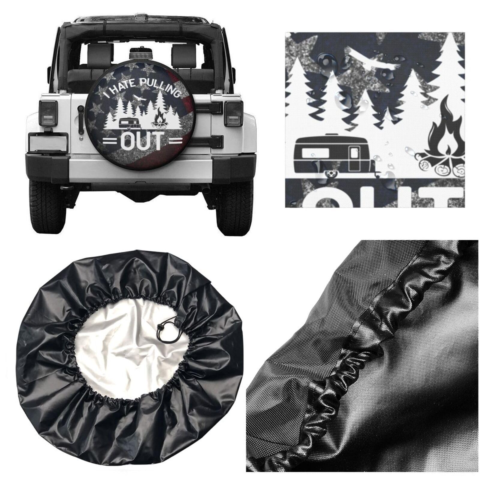 I Hate Pulling Out Spare Tire Cover for Rv Trailer SUV Truck - Universal Fit Camper Spare Tire Cover Funny Cute Wheel Cover Wheel Protectors Travel Outdoor -14 inch